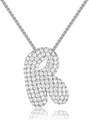 Silver letter R pendant necklace with pavé cubic zirconia on 18K gold plated chain - Letter R / Silver