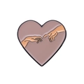 Artistic hand-touch heart enamel pin with dusty pink background and black nickel outlines - Creation of Adam Gesture