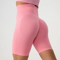Pink high-waisted seamless yoga shorts with ruched peach butt lifting effect - Peach Pink