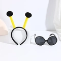Yellow and black bee costume accessory set with antenna headband and honeycomb glasses - Black Ball Yellow Ring Headband + Black Glasses