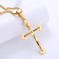 Collana hip hop con ciondolo a croce in acciaio inossidabile dorato e cristallo singolo - Oro (Con Catena)
