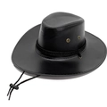 Sombrero de vaquero negro de cuero PU con ala ancha y barboquejo ajustable - M(56-58cm) / Negro