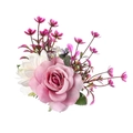 Pink and white handmade floral hair comb with purple blossoms and green leaves - FS48-4 Purple