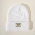 Close-up of white knitted beanie with New York N.Y. embroidered patch detail - M101 White With Label