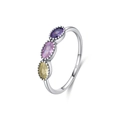 Eleganter S925 Silberring mit bunten lila rosa und gelben Edelsteinen besetzt - US Größe 5 / 925 Sterlingsilber