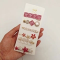 Pink and white 6-piece hair clip set with resin stars, flowers, and pearls - Pink Guardian (6 Piece Set)