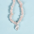 Handmade necklace with irregular pink crystal stone beads and silver metal pendant - Rose Quartz Pearl