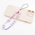 Ciondolo per cellulare con perline viola a cuore e perle su custodia beige - Viola