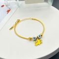 Golden titanium steel snake chain bracelet with evil eye beads and elephant pendant charm - Gold Color (White Bead Elephant Luck Style)