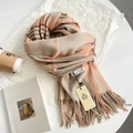 Classic houndstooth scarf with orange and grey tassels made of soft faux cashmere - Camel Style (Style 4)