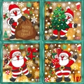 Christmas window stickers set with Santa, tree, and gift designs on golden background - 4 Pieces Combo Set 1