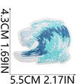 Detail view of ocean wave embroidered patch with blue gradient stitching and dimensions - Blue White Gradient Wave