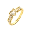 Luxurious gold-plated heart-shaped zircon open ring with marquise stone accents - Adjustable Open / Heart Marquise Zircon (CN00748CX)