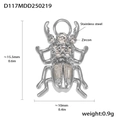 Silver-colored stainless steel beetle pendant with zircon inlay and 15.5mm dimensions - D117-Steel Beetle