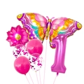 Schmetterling und Sonnenblume Folienballon Set mit rosa Nummer 1 zum ersten Geburtstag - Rosérot Nummer 1