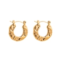 Minimalist 18K gold stainless steel earrings with irregular hammered texture and hoop design - Gold Hammered Style (CBGE0040JS)