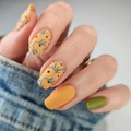 Short square press-on nails with yellow sunflowers and matte green yellow finish - Matte Sunflower Style (With 1g Glue)