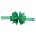 Green grosgrain ribbon bow headband for babies with soft elastic hair band detail - Grass Green