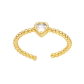 Minimalist gold heart ring with round bead texture and white zircon stone in center - Adjustable Open / White