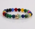 8MM multi-color natural stone beaded bracelet with a gold crown accent for men - Multicolor Chakra