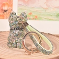 Sparkling crystal bulldog keychain with rhinestone hand strap and premium metal ring - Mixed Green