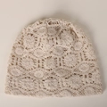 Bonnet d'été en dentelle beige pour femme avec fleurs au crochet et maille respirante - M(56-58cm) / Beige