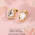 Elegant gold octagon cut crystal stud earrings with stainless steel border detail - Clear Square Stud Earrings (BD515-white)