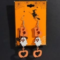 Halloween drop earrings set featuring orange letter B, ghost and heart patterns - FX260 (BOO Ghost Heart)