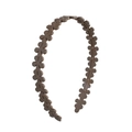 Detail showing matte brown resin floral headband with small flower row and anti-slip teeth - Brown