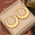 Detailed macro of thick gold-plated stainless steel hoop earrings with hammered texture - Hammered Texture Hoop Style (11#)