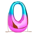 Oval acrylic clutch bag with blue and pink gradient design and metallic chain strap - Dazzling Purple Blue