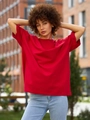 Oversized κόκκινο βαμβακερό μπλουζάκι με χαλαρή σχεδίαση και χαμηλούς ώμους - S / Κόκκινο