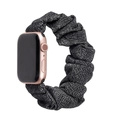 Elastic scrunchie watch band in dark grey fabric for Apple Watch with rose gold lugs - 38/40mm S Size Black Plastic Connector / Silver Gold