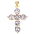 Detail of a gold-plated cross pendant featuring six round clear cubic zirconia stones - Style 36/Gold 6pcs Clear Stone Cross Pendant