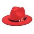Classic red wool fedora with black leather band and gold metal buckle for women - M (56-58cm) / Red