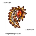 Vintage gold brooch with amber rhinestones and pear-cut crystal, 7.0cm x 5.3cm size - Brown