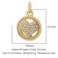 Golden round pendant with white zircon heart inlay and beaded edge detail, 13.3mm size - White Zirconia Style 10 / Gold