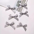 Set of six grey handmade satin ribbon bow hair clips with a smooth silk finish - Gray