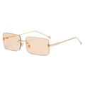 Randlose rechteckige Sonnenbrille mit Goldmetallrahmen und hellorangen Gläsern - Goldrahmen Hellbraun C5