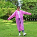 Reusable bright pink EVA hooded raincoat for adults featuring snap buttons and elastic cuffs - 18 Silk Pink