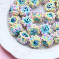 Hand-painted blue beads with yellow and pink patterns for DIY jewelry and beaded pens - Trans Blue Bead + Blue Yellow Cream + Purple Heart