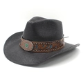 Chapeau de cowboy noir classique avec bandeau vintage et concho turquoise sur fond blanc - Noir