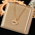 Gold hollow lip necklace with sparkling zircon crystals on elegant gold satin - Lip Style (NE85 Box Chain)