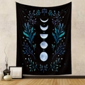 Detail of bohemian black moon phase tapestry with blue botanical accents and moon cycle print - 73X95CM / Brushed Fabric