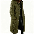 Detailed cable knit texture and button closure on olive green hooded cardigan - 3XL / Tops / Olive Green