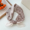 Beige paisley cotton linen scarf with brown print, stylishly knotted neckerchief - Beige Paisley