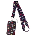 Black polyester lanyard and ID card holder set with multi-colored heart pattern print - Black Multicolor Hearts Dots