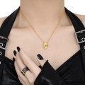 Irregular gold lava pendant necklace with textured black and gold statement ring on model - 925 Silver / Irregular Texture Style (18K Gold-XA557)