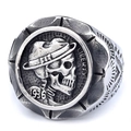 Vintage punk skull ring with Liberty 1936 engraving in distressed silver steel finish - US Size 7 / Vintage Skull with Hat Style (16104-1) / Antique Silver