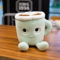 Cute light green latte coffee cup plush toy with smiley face and heart pattern - Matcha Green / 20cm
